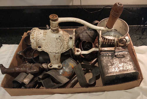 Antique box lot metal - box,